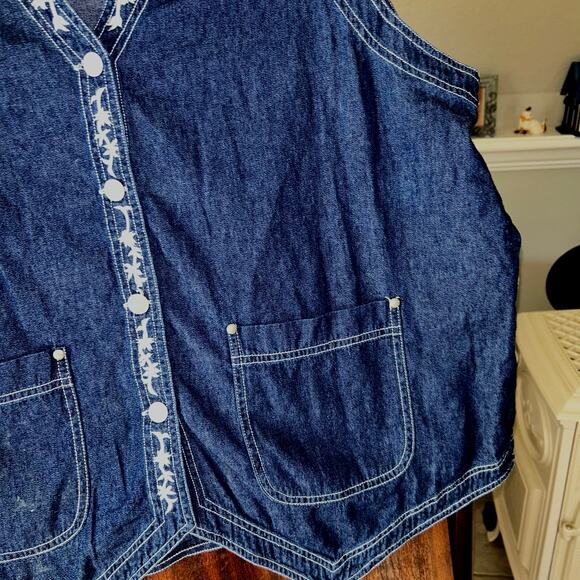 Vintage 90s Carole Little Vest Women Blue Denim embroidered Western Top 16W - Picture 4 of 9